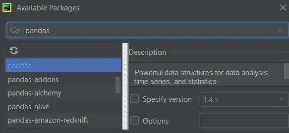 install Pandas in PyCharm